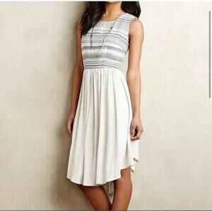 Anthropologie Dolan Left Coast Sabado Embroidered Dress Sleeveless Blue Gray SML